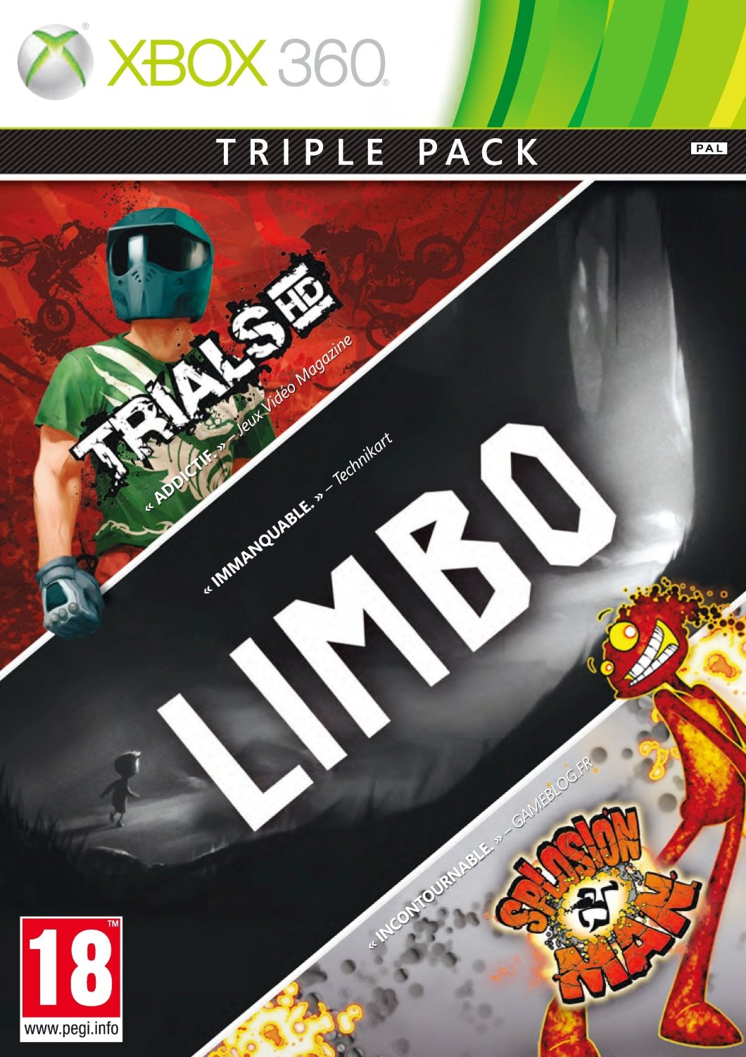 885370313055 Xbox Live Triple Pack Limbo /Trial HD/Splosion Man FR  X36