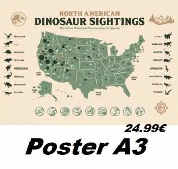 5060662469886 Jurassic World - Carte Dinosaures - Art Print Edition Limitee A3