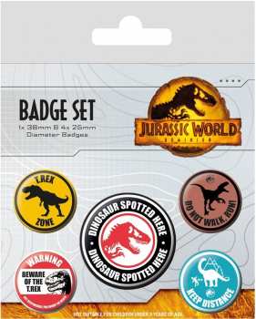 5050293807454 JURASSIC WORLD 3 - Warnings Signs - Pack 5 Badges