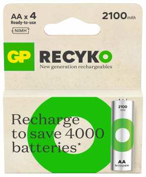 4891199212598 Pack Piles Rechargeables 4xAA 2100mAh GP Recyko