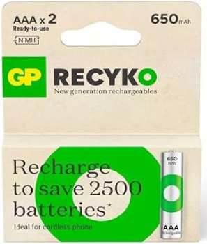 4891199212680 Pack 2 Piles AAA 650mAh Rechargeable GP Recyko